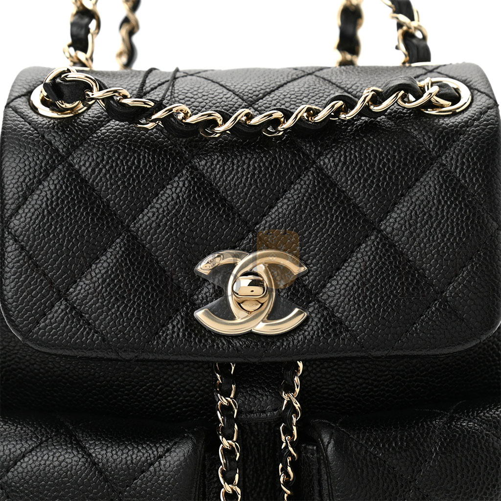 CHANEL SHINY CAVIAR QUILTED SMALL DUMA POCKETS DRAWSTRING BACKPACK BLACK AS3787 (17.5*16.5*10cm)